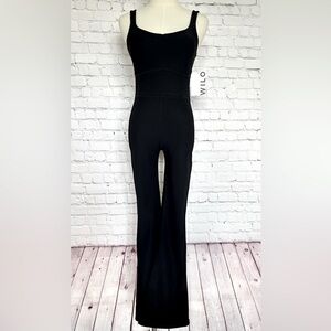 WILO Scoop Neck Flare Leg Ribbed Sleeveless Black Jumpsuit--M